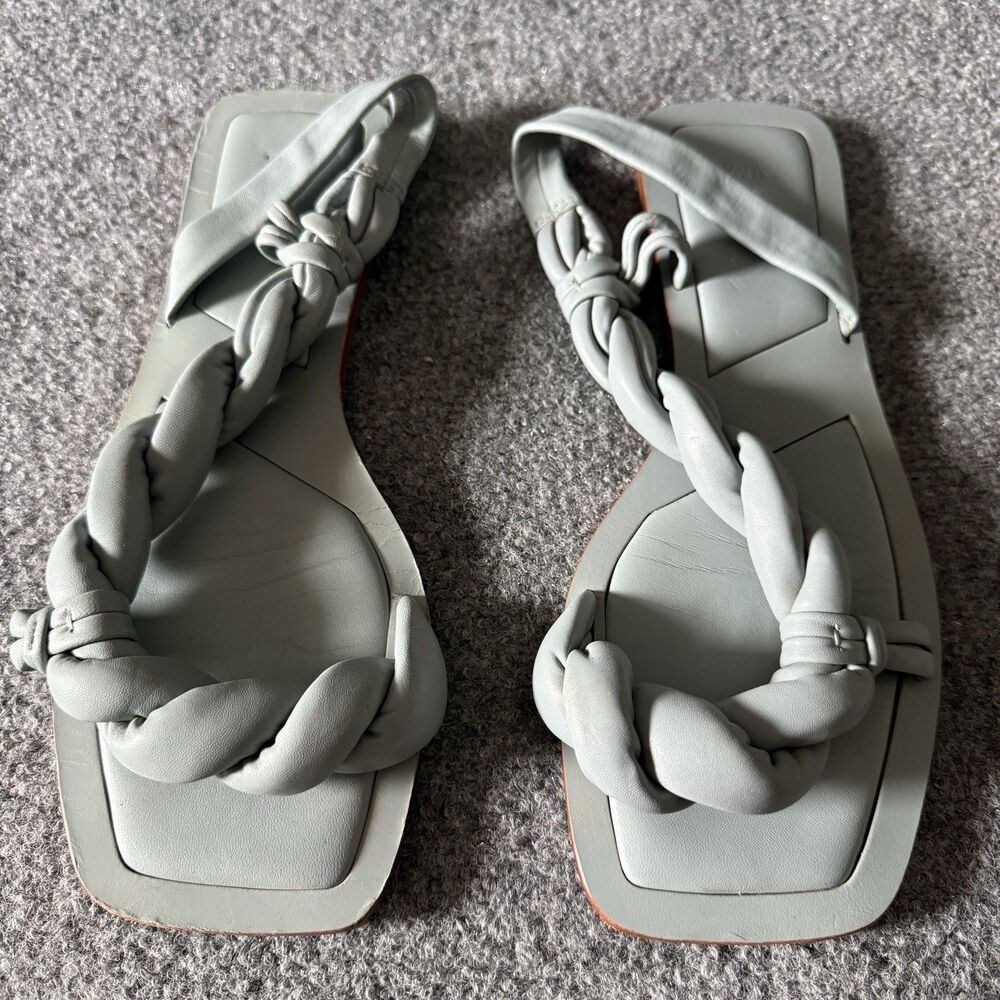 Zara Braided Slide Sandals Green Faux Leather Slip-On Women’s US 10 EU 41 - Picture 7 of 9